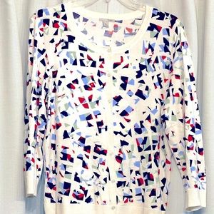 Halogen White Printed Cardigan Sweater. Size XL